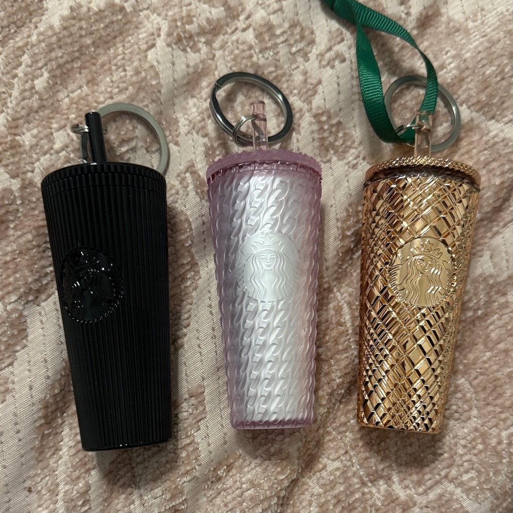 Starbucks Tumbler Keychain Set - Black, Pink, Rose Gold
